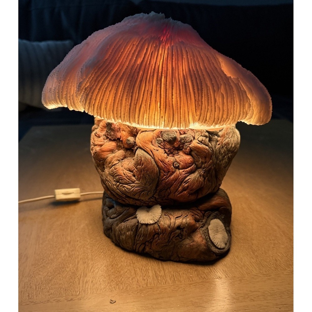 Vintage Mushroom Lamp Wizart Style w/Rare Coral Shade
